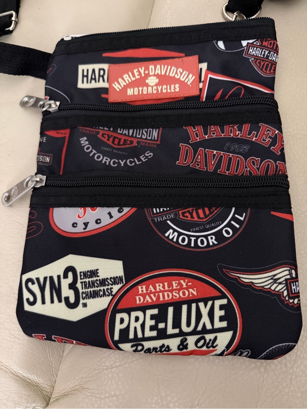 Harley-Davidson Black and Red Triple-Zip Belt/Crossbody Pouch